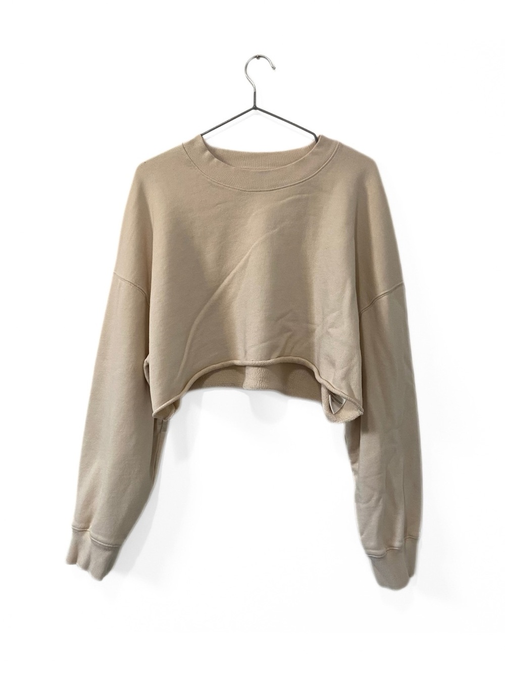 OAK + Fort Tan/Cream Cotton Blend Cropped Crewneck Sweater Size Medium